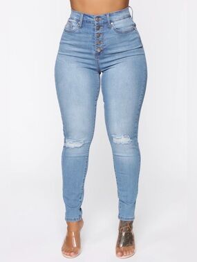 Fashion Nova High Rise Light Wash Ripped Curvy Skinny Stretch Jeans Plus Size 22